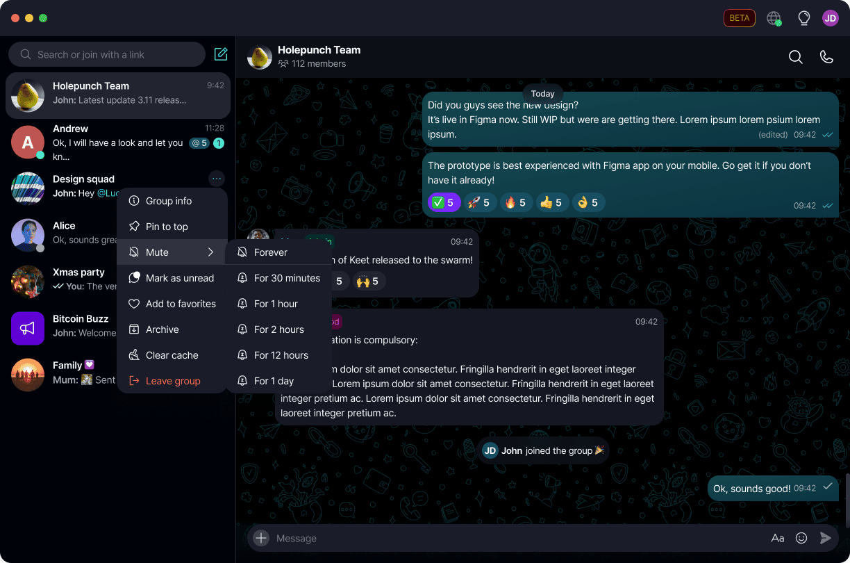 Mute a Chat π Β· Desktop In the chat list, hover over a chat and select the 'β’β’β’' icon, then select 'Mute' to open the duration list.