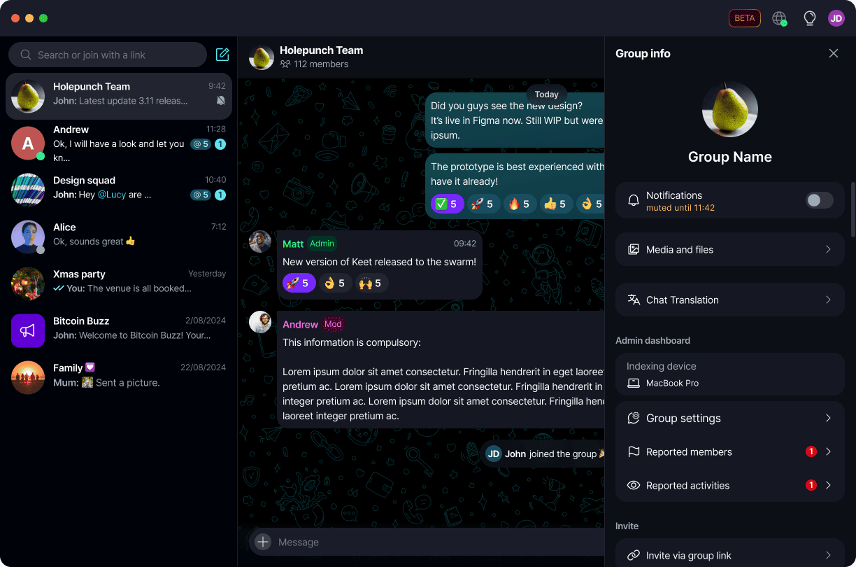 Mute a Chat π Β· Desktop βGroup infoβ now shows the active mute and the time it ends.