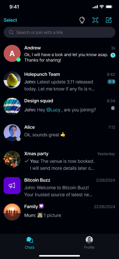 Mute a Chat π Β· Mobile The chat list now shows a mute icon next to that chat.