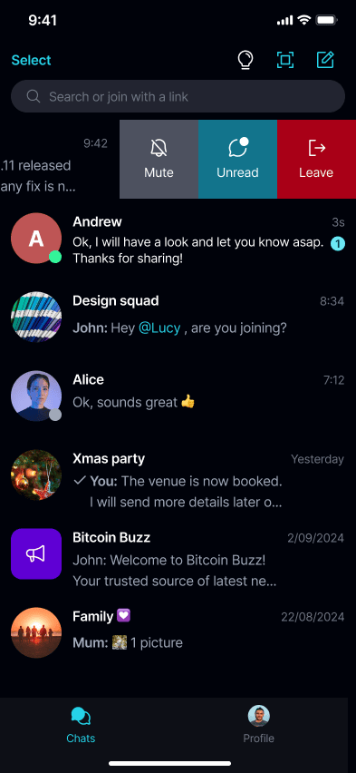 Mute a Chat π Β· Mobile Swipe left on a chat and tap 'Mute' to open the same duration list.
